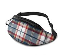 Blue Red and Beige Tartan Fanny Pack Waist Bags for Women & Men, Casual Belt Bag Crossbody Bum Bag with Adjustable Strap for Outdoors Running Hiking