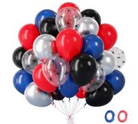 Blue Red And Black Balloons - 60pcs Spider Balloons With Latex Metallic Silver Balloon, Helium Balloon For Cool Man Boys Stranger Mavel Soni Birthday Decorations Casino Graduation Baby Shower Party
