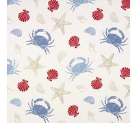 Blue, Red and Taupe Seashells and Crabs Oilcloth Wipe Clean Tablecloth 134cm x 230cm (53" x 91") Long