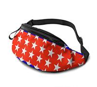 Blue Red Colored Star Adjustable Fanny Pack Waist Bags with Headphone Hole for Sports Workout Traveling Running