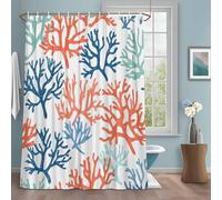 Blue Red Coral Shower Curtain with 12 Hooks Summer Ocean Nautical Waterproof Fabric Shower Curtains Sets for Bathroom Bath Decorations, Machine Washable, 36"x78"
