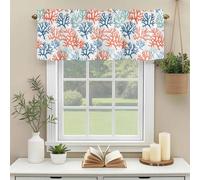Blue Red Coral Valances for Windows, Summer Ocean Nautical Rod Pocket Valance Short Window Treatments Curtains for Kitchen Bathroom Bedroom Decor, 54 x 18 Inches