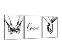 BLUE RED CYAN Black & White Love Prints Hand In Hand Wall Art Framed 3 Pieces Aesthetic Pictures Minimalist Shadow Love Artwork 12x16 Inches Decoration Couples Paintings Home Room Bedroom Decor