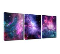 BLUE RED CYAN Outer Space Wall Art Posters/ Nebula Framed Modern Poster for Room Decor/ 3 Pcs Milky Way Paintings Pictures / Universe Galaxy Canvas Prints Ready to Hang Living Teens Boys