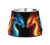 Blue Red Dragon Fire Dog Raised Bowl, 540 ML Feeding Food Pet Bowl Stainless Steel Non-slip High Capacity Cat Bowl