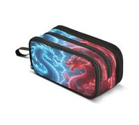 Blue Red Dragon Showdown Pencil Case 3 Compartment Pen Bag Pouch Holder Box School Portable Stationery Storage Bag for Girls Boys