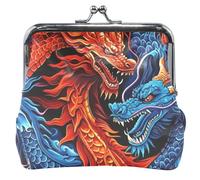 Blue Red Dragons Personalized Coin Purse Holder Women Leather Buckle Kiss Lock Money Change Pouch Girls