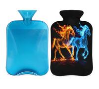 Blue Red Fiery Horse Hot Water Bottle with Cover, Abstract Animal 2L Hot Water Bag for Pain Relief, Neck Soft and Shoulder, Hand Feet Warmer, Hot and Cold Compress for Adult Kids