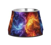 Blue Red Fire Dog Raised Bowl, 540 ML Feeding Food Pet Bowl Stainless Steel Non-slip High Capacity Cat Bowl