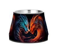 Blue Red Fire Dragons 4 Dog Raised Bowl, 540 ML Feeding Food Pet Bowl Stainless Steel Non-slip High Capacity Cat Bowl
