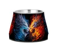 Blue Red Fire Dragons1 Dog Raised Bowl, 540 ML Feeding Food Pet Bowl Stainless Steel Non-slip High Capacity Cat Bowl