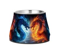 Blue Red Fire Dragons2 Dog Raised Bowl, 540 ML Feeding Food Pet Bowl Stainless Steel Non-slip High Capacity Cat Bowl