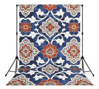 Blue & Red Floral Tile Pattern Print Photography Backdrop - 152 Ã- 213 cm Portable Backdrop Curtains for Photo Shoot Backdrop for Home Party Use