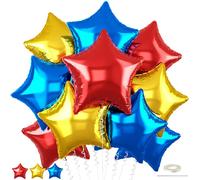 Blue Red Gold Foil Balloons Star 12 Pcs, 18 Inch Large Metallic Royal Blue Red and Chrome Yellow Star Shaped Helium Balloons for Kids Birthday Soccer Sport Themed Graduation Baby Shower Fathers Day