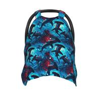Blue Red Hammerhead Sharks Print Baby Car Seat Covers, Breathable Nursing Cover Breastfeeding Cover, Stroller Covers, Multi-use Infant Carseat Canopy, Baby Boys Girls Newborn Essentials