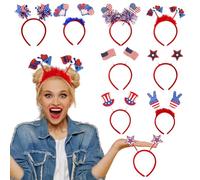 Blue Red Head Boppers - Independence Day Headband | 9x Memorial Day and 4th of July Accessories for Parades, BBQ, Events, Costumes and Celebrations