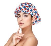 Blue red houndstooth print Satin Silk Bonnet for Sleeping Women, Adjustable Double Layer Satin Hair Bonnet Night Sleep Cap for Curly Hair