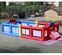 Blue+Red Inflatable Sports Court Inflatable Soccer/Football Field & Basketball Hoop & Volleyball Field 3 in 1 Multiple Sport Game with Blower for Birthday/School Playground/Family/Team Games