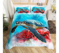 (Blue,red, King(No Comforter)) Homewish Dolphin Duvet Cover 3D Dolghin Print Comforter Cover,Ocean Creature Sea Animlas Double Bedding Set,Purple Starry Sky Moon Bed Cover Seaside