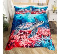 (Blue Red, King(No Comforter)) Homewish Dolphin Duvet Cover 3D Dolghin Print Comforter Cover,Ocean Creature Sea Animlas Double Bedding Set,Purple Starry Sky Moon Bed Cover Seaside