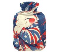 Blue Red Praying Animal Bunny 4th of July Independence Day Travel hot Water Bottle with Soft Cover, 2L hot Water Bags for Hand Feet Warmer, Hand Feet Warmer, Bolsa Caliente para Dolores Menstrual