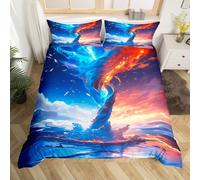 (Blue Red, Single(No Comforter)) Double Phoenix Duvet Cover Dreamy Wild Animal Bedding Set Nature Jungle Comforter Cover For Kids Boys Girls Room Decor,Woodland Plant Flower