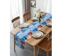 Blue Red Slippers Seaside Beach Table Runner 90 Inches Long, Ocean Starfish Shell Washable Table Runners Heat-Insulation Kitchen Dining Table Decorations for Home Party Decor 13x90in