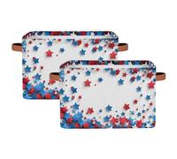 Blue Red Star Storage Bins Basket, 4th of July Collapsible Rectangle Storage Box ,With Handles Toy Organizer Bin ,for Shelf Closet/Home/Bedroom/Kids Room/Laundry Room ,1(pack)