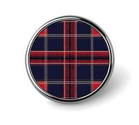 Blue Red Tartan Plaid Pattern Round Badge Pin Brooch Button Stylish Aluminum Decorative for Clothes Backpacks Hats