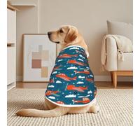 Blue Red Vintage Aeroplanes Mesh T-Shirt For Large Pets | Breathable Mesh With A Pullover Design, Short Sleeves, And White Trim.