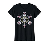 Blue Red White Stones-Like Metatron Cube Mandala Value Graphic T-Shirt, Women, Black, XS