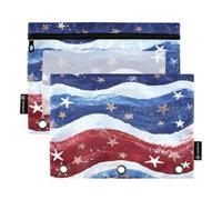 Blue Red White Waves Stars Pencil Pouch for 3-Ring Binder Clear Pencil Case