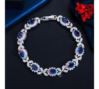 (blue,red) WWJ Rainbow Mystical Cubic Zirconia Leaf Design Tennis Bracelet for Women
