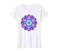Blue Red Yellow Flame Metatron Cube Mandala Shapes Mania Value Graphic T-Shirt, Women, White, M