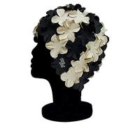 Blue Reef Isla Floral Ladies Classic Retro 3D Flower Petal 2 Colour Stylish Vintage Swimming Hat Swim Cap One Size Adults (Black/Off White)
