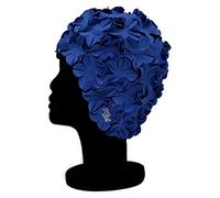 Blue Reef Isla Floral Ladies Classic Retro 3D Flower Petal Dark Plain One Colour Stylish Vintage Swimming Hat Swim Cap Generous One Size Adults (Navy Blue)