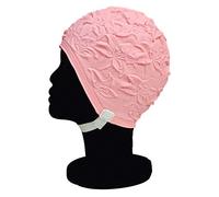 Blue Reef Latex Lily Soft Pliable Single Solid Colour 3D Effect Floral Ladies Classic Retro Style Vintage Look Pull On Swimming Hat Swim Cap Generous One Size Adults With Strap (Pastel Pink)