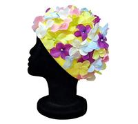 Blue Reef Leo Floral Ladies Classic Retro 3D Flower Petal Multicolour Yellow Pink Purple Blue White Stylish Vintage Pretty Swimming Hat Swim Cap One Size Adults