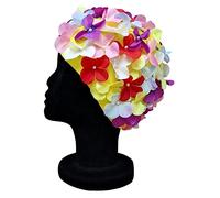 Blue Reef Leo Floral Ladies Classic Retro 3D Flower Petal Multicolour Yellow Pink Purple Blue White Red Stylish Vintage Pretty Swimming Hat Swim Cap One Size Adults