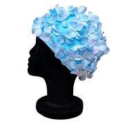 Blue Reef Leo Floral Ladies Classic Retro 3D Flower Petal Plain One Colour Pretty Stylish Vintage Swimming Hat Swim Cap One Size Adults (Blue)