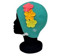 Blue Reef Paris Bubble Single Colour Floral Ladies Classic Retro 3 Flower Tropical Row 3D Petal 3 Colour Stylish Vintage Swimming Hat Swim Cap One Size Adults With Adjustable Strap (Green)