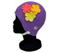 Blue Reef Rome Bubble Single Colour Floral Ladies Classic Retro 3 Flower Bunch 3D Petal 3 Tropical Colours Stylish Vintage Swimming Hat Swim Cap One Size Adults With Adjustable Strap (Purple)