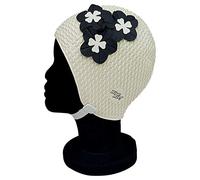 Blue Reef Seoul Bubble Single Colour Floral Ladies Classic Retro 3 Flower 2 Colour Trio Of 3D Petal Stylish Vintage Swimming Hat Swim Cap One Size Adults With Adjustable Strap (White/Black)