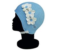 Blue Reef Tunis Bubble Single Colour Floral Ladies Classic Retro 3 Flower 2 Colour Row 3D Petal Stylish Vintage Swimming Hat Swim Cap One Size Adults With Adjustable Strap (Sky Blue)