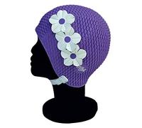 Blue Reef Tunis Bubble Single Colour Floral Ladies Classic Retro 3 Flower 2 Colour Row 3D Petal Stylish Vintage Swimming Hat Swim Cap One Size Adults With Adjustable Strap (Purple)