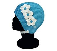 Blue Reef Tunis Bubble Single Colour Floral Ladies Classic Retro 3 Flower 2 Colour Row 3D Petal Stylish Vintage Swimming Hat Swim Cap One Size Adults With Adjustable Strap (Blue)