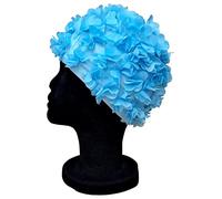 Blue Reef Virgo Floral Ladies Classic Retro 3D Flower Petal Plain One Colour Pretty Stylish Vintage Swimming Hat Swim Cap One Size Adults (Blue)