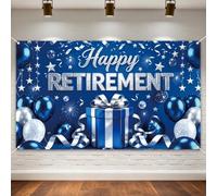 Blue Retirement Party Decorations - Extra Thick Fabric Happy Retirement Backdrop Banner, Large 72x43 Photo Booth Props, Elegant Retire Sign for Men Women Office Outdoor Garden Wall Decor