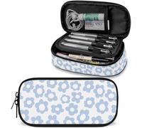 Blue Retro Floral Large Pencil Pouch Big Capacity Cute Pencil Case for Girls Boys Teen Women Men Adult, Portable Kids Pencil Bag with Zipper,Stationery Storage Pen Bag for School Office Organizer
