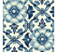 Blue Retro Floral Peel and Stick Wallpaper 0.4×5 m Removable Self Adhesive Geometric Contact Paper Sticky Back Thicken Waterproof Matte Wall Paper for Living Room Bedroom Furniture Decorate